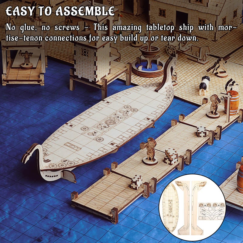 CZYY Miniatures Viking Longship Wood Laser Cut 1 Inch Square Grid Ship Battle Map for D&D, Dungeons and Dragons, Pathfinder or Other Tabletop RPG - Image 5